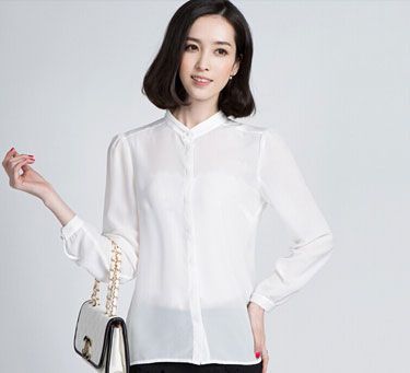 女士白色長(zhǎng)袖雪紡襯衫 女士白色長(zhǎng)袖雪紡襯衫
