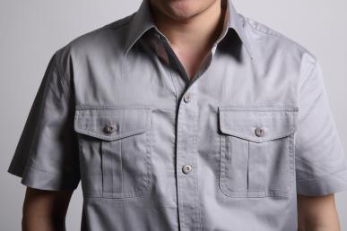 灰色短袖純棉吸汗工作服訂做細(xì)節(jié)圖